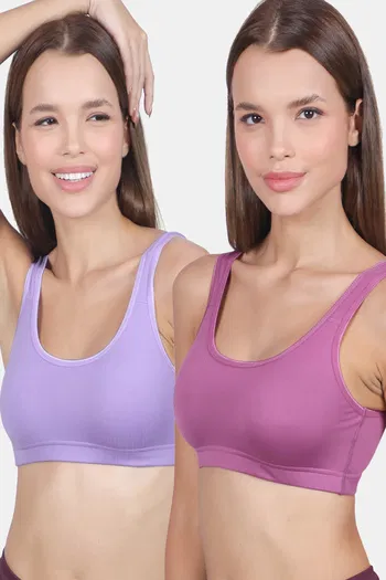 Buy Lady Lyka Cotton Lycra Sports Bra (Pack of 2) - Multicolor